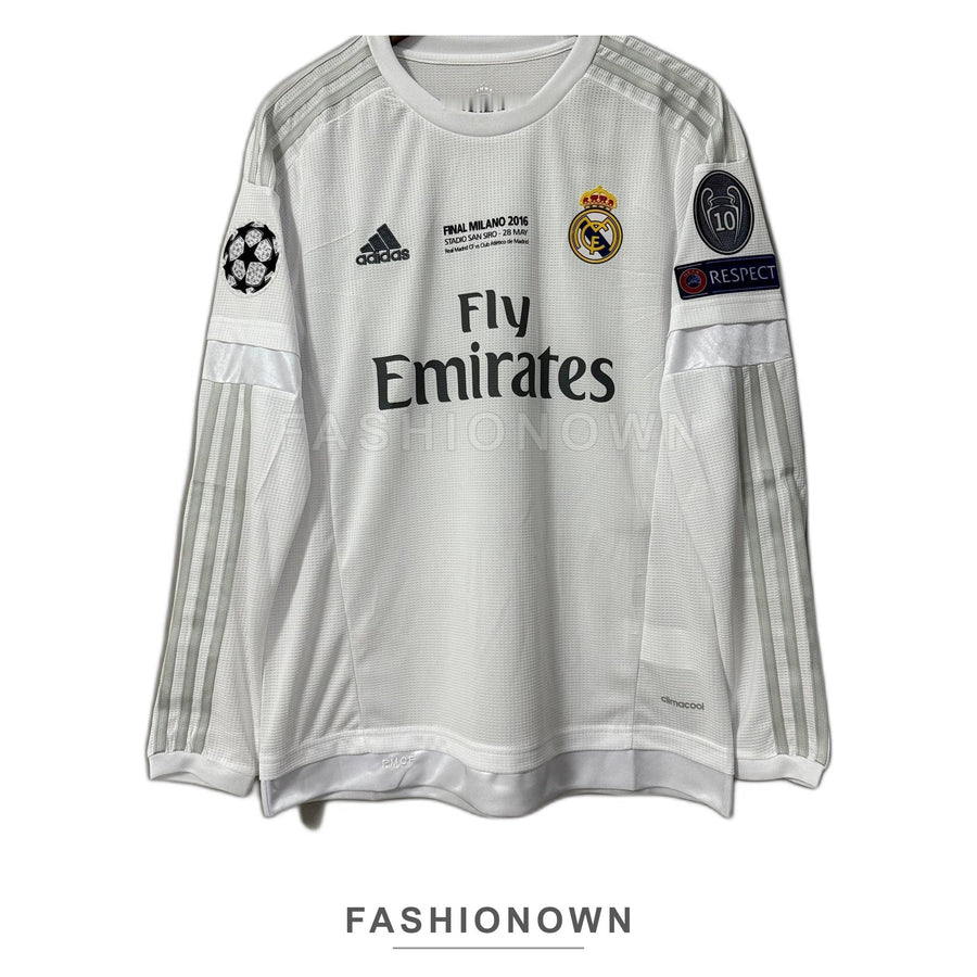 Real Madrid 2015/16 Home (UCL Final) Long-Sleeve Retro Soccer Jersey