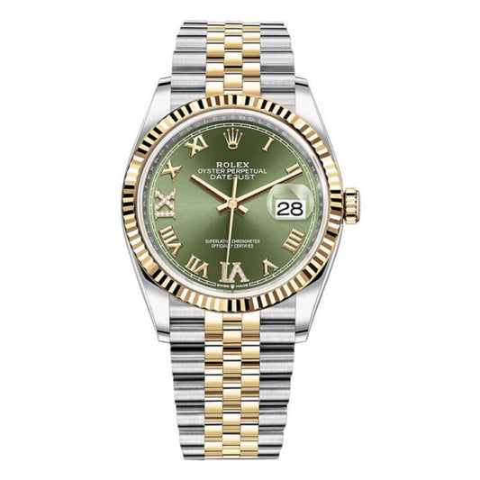 Rolex Datejust Green Dial 36 126233 Green Roman Diamond Dial Jubilee | Yellow Gold Steel Watch