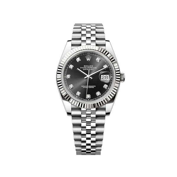 Rolex Steel and White Gold Rolesor Datejust 41 Watch - Fluted Bezel - Black Diamond Dial - Jubilee Bracelet - 126334