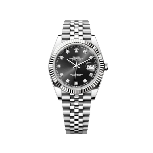 Rolex Steel and White Gold Rolesor Datejust 41 Watch - Fluted Bezel - Black Diamond Dial - Jubilee Bracelet - 126334