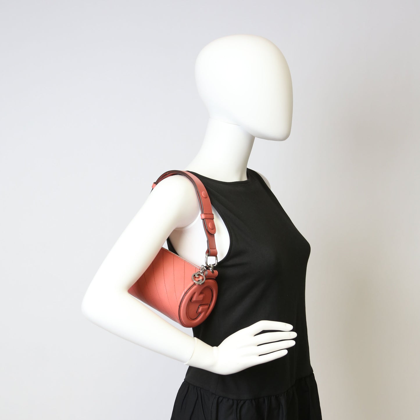 760170 Diagonal Stitch Calfskin Blondie Mini Barrel Bag Pink