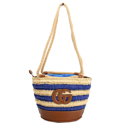 834935 Woven Raffia Mini Bucket Bag Tan/Blue