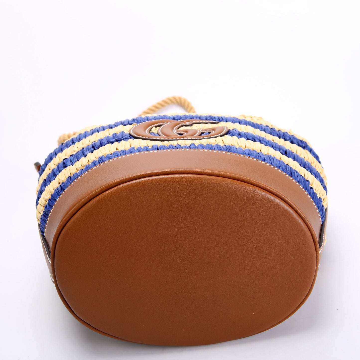 834935 Woven Raffia Mini Bucket Bag Tan/Blue