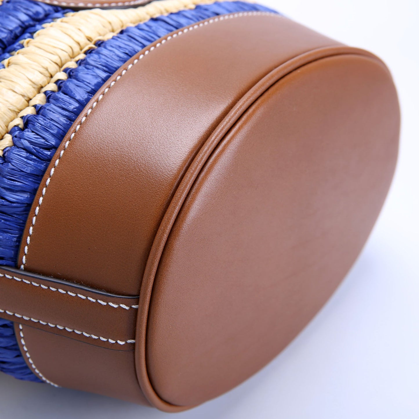 834935 Woven Raffia Mini Bucket Bag Tan/Blue