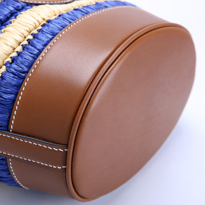 834935 Woven Raffia Mini Bucket Bag Tan/Blue