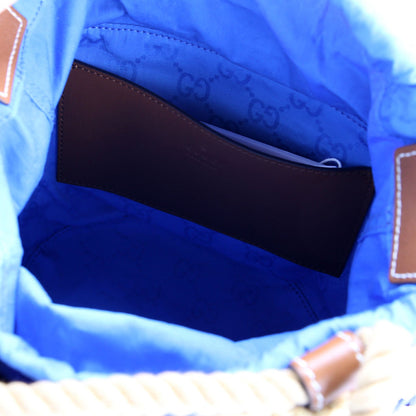 834935 Woven Raffia Mini Bucket Bag Tan/Blue