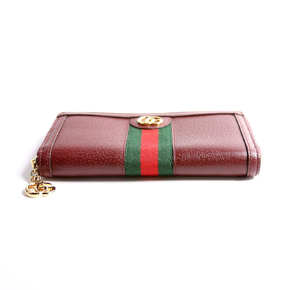 523154 Leather Ophidia Zip Wallet Burgundy/Red/Green