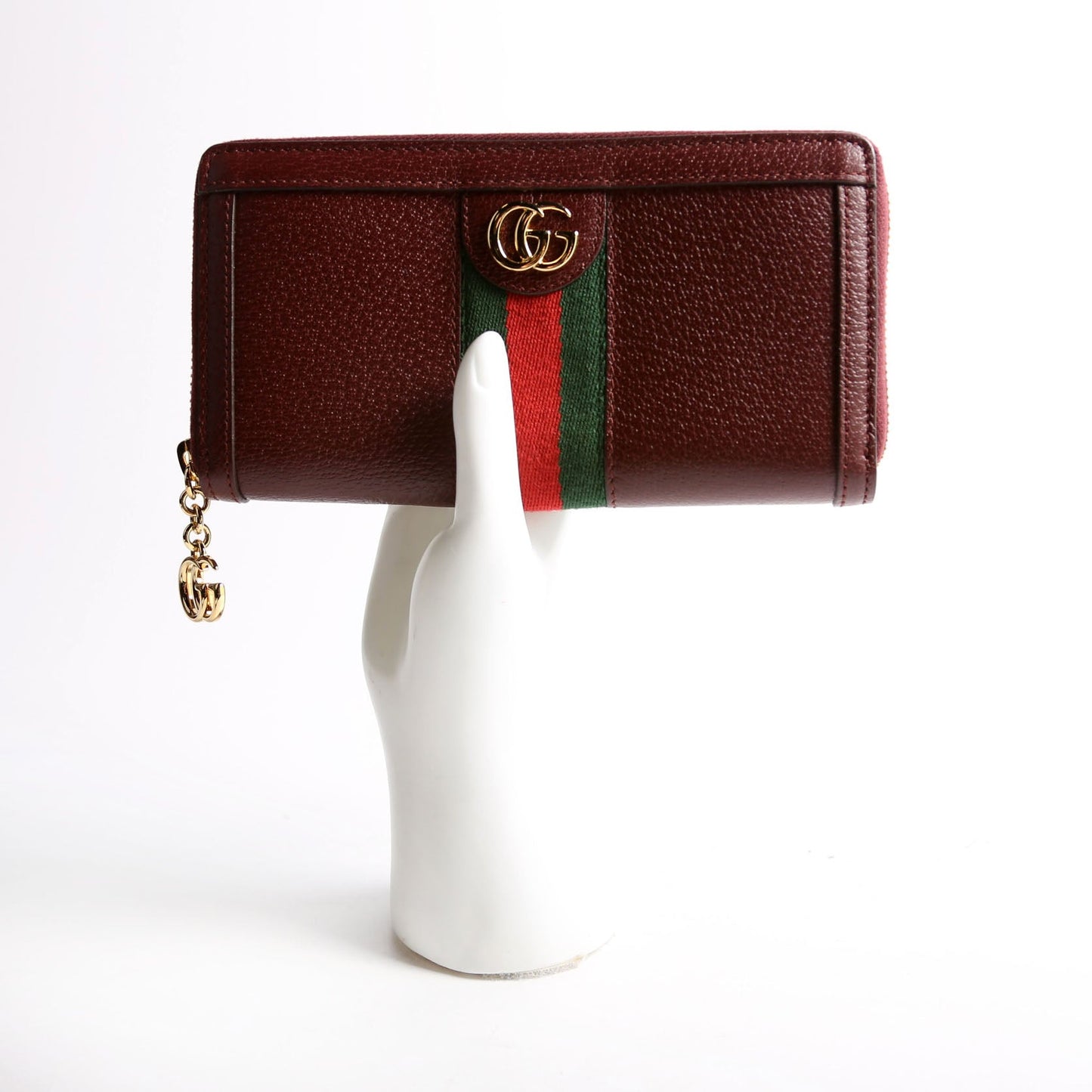 523154 Leather Ophidia Zip Wallet Burgundy/Red/Green