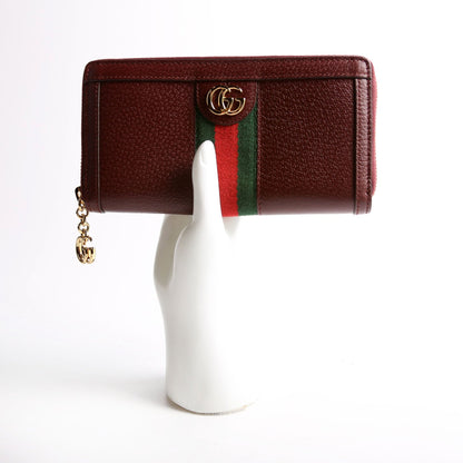 523154 Leather Ophidia Zip Wallet Burgundy/Red/Green