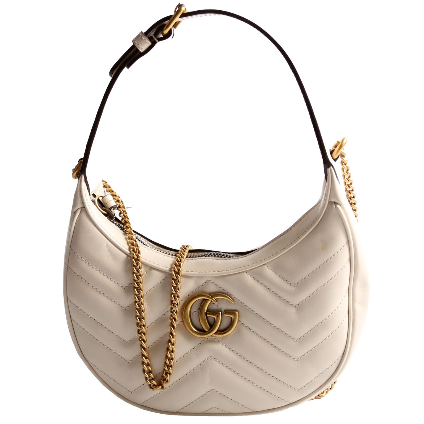 699514 GG Marmont Half-Moon Mini Bag Ivory