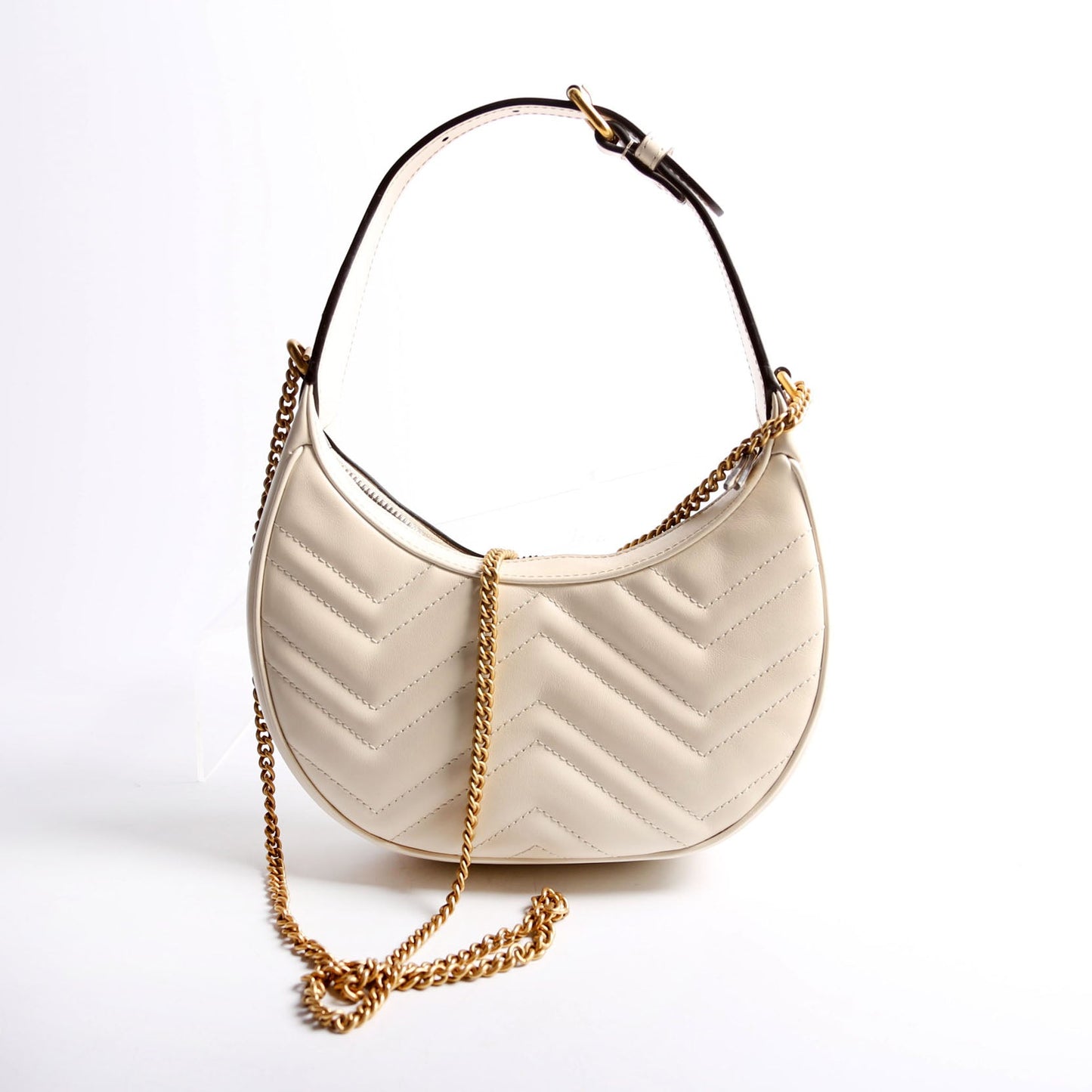 699514 GG Marmont Half-Moon Mini Bag Ivory