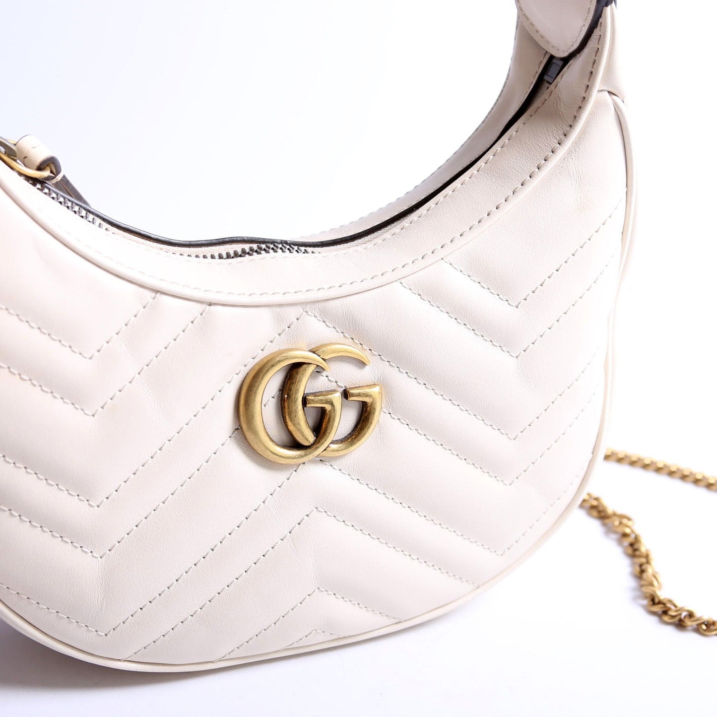 699514 GG Marmont Half-Moon Mini Bag Ivory