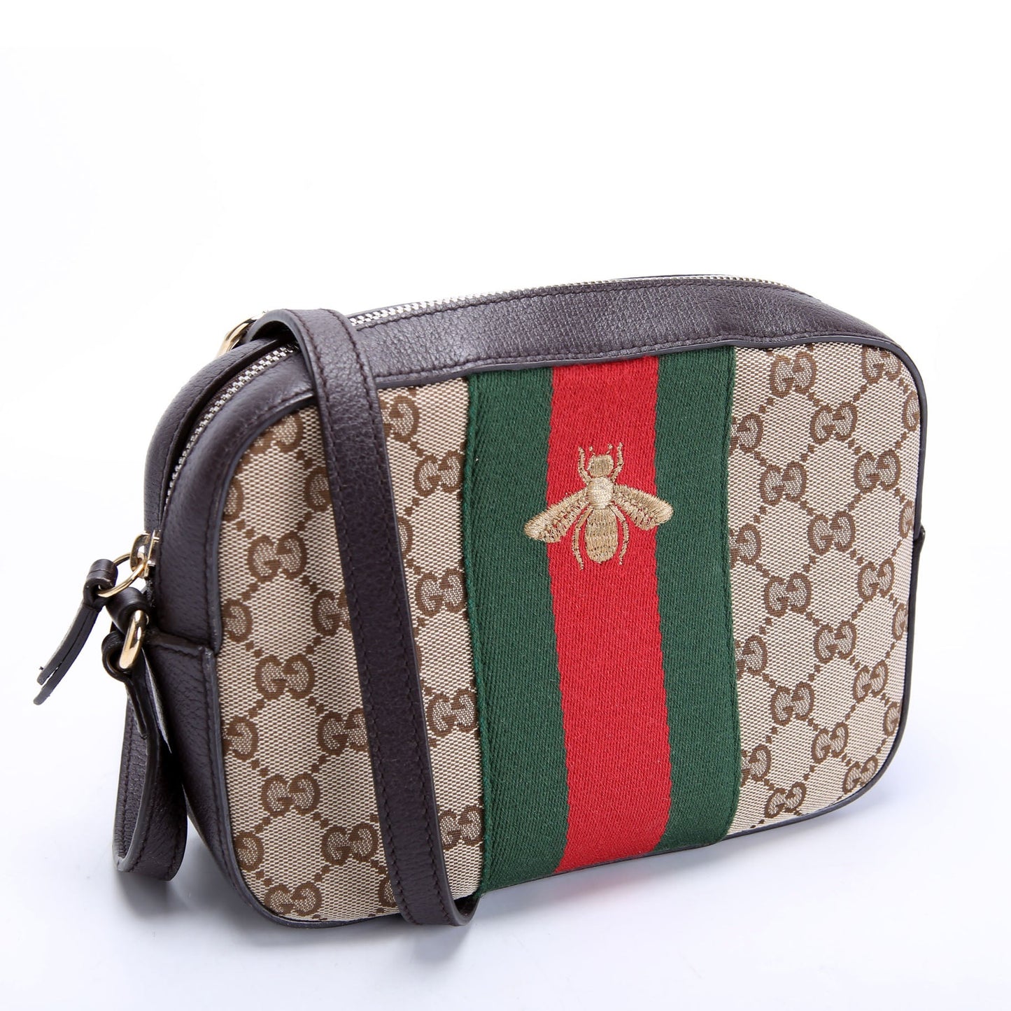 412008 GG Canvas Bee Camera Bag Brown