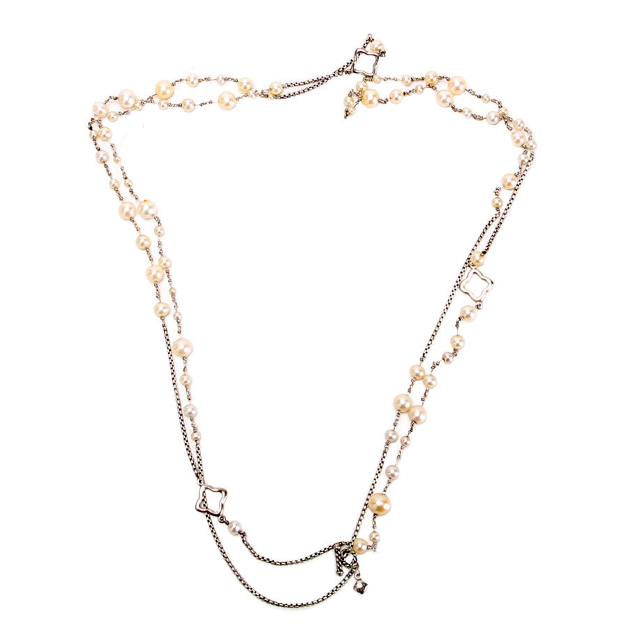 Pearl Quatrefoil Stations 925 Necklace
