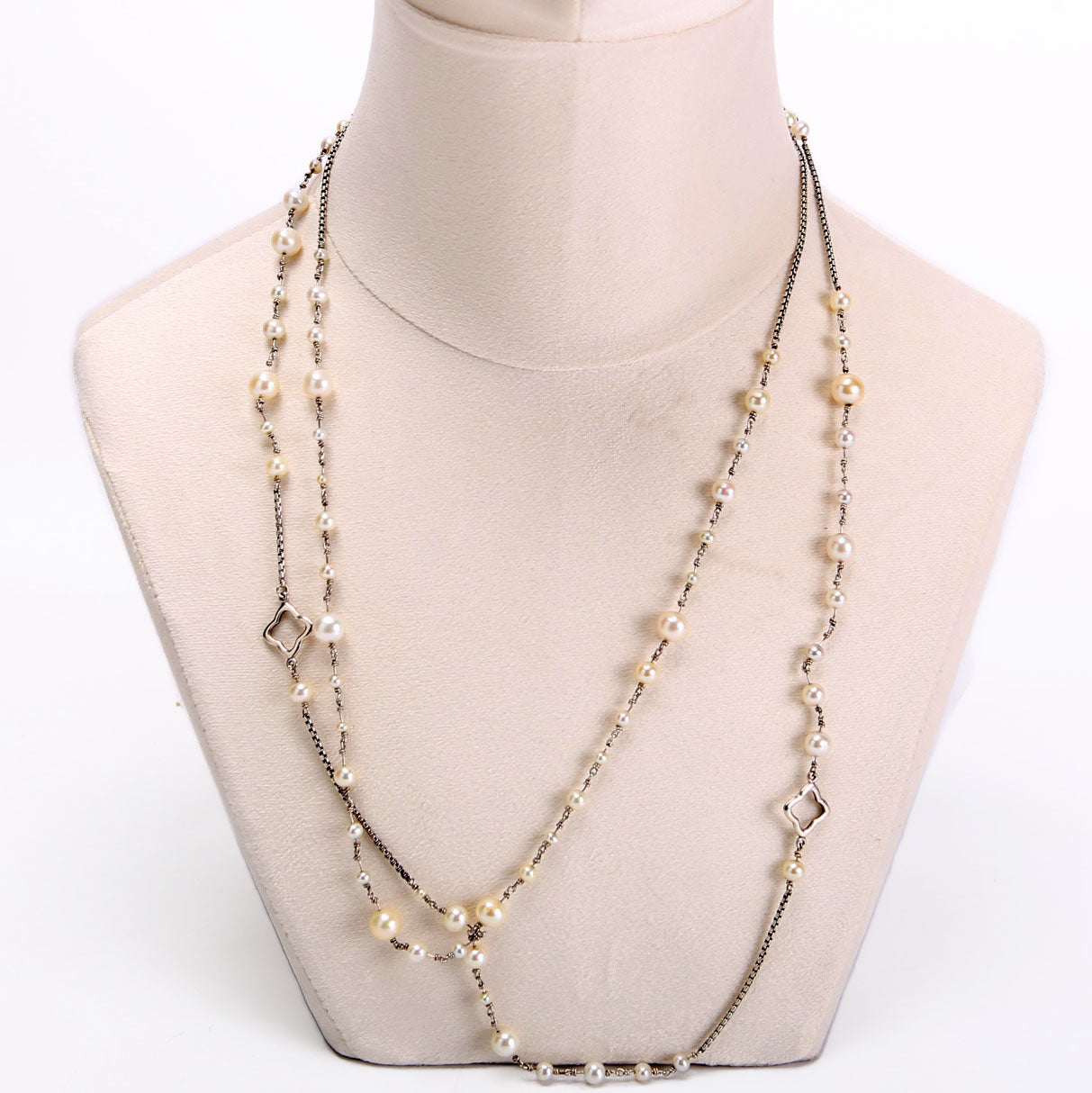 Pearl Quatrefoil Stations 925 Necklace