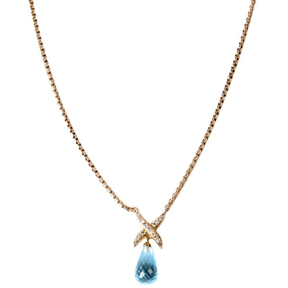 Crossover X Teardrop Pendant Necklace 925/Blue Topaz/Pave