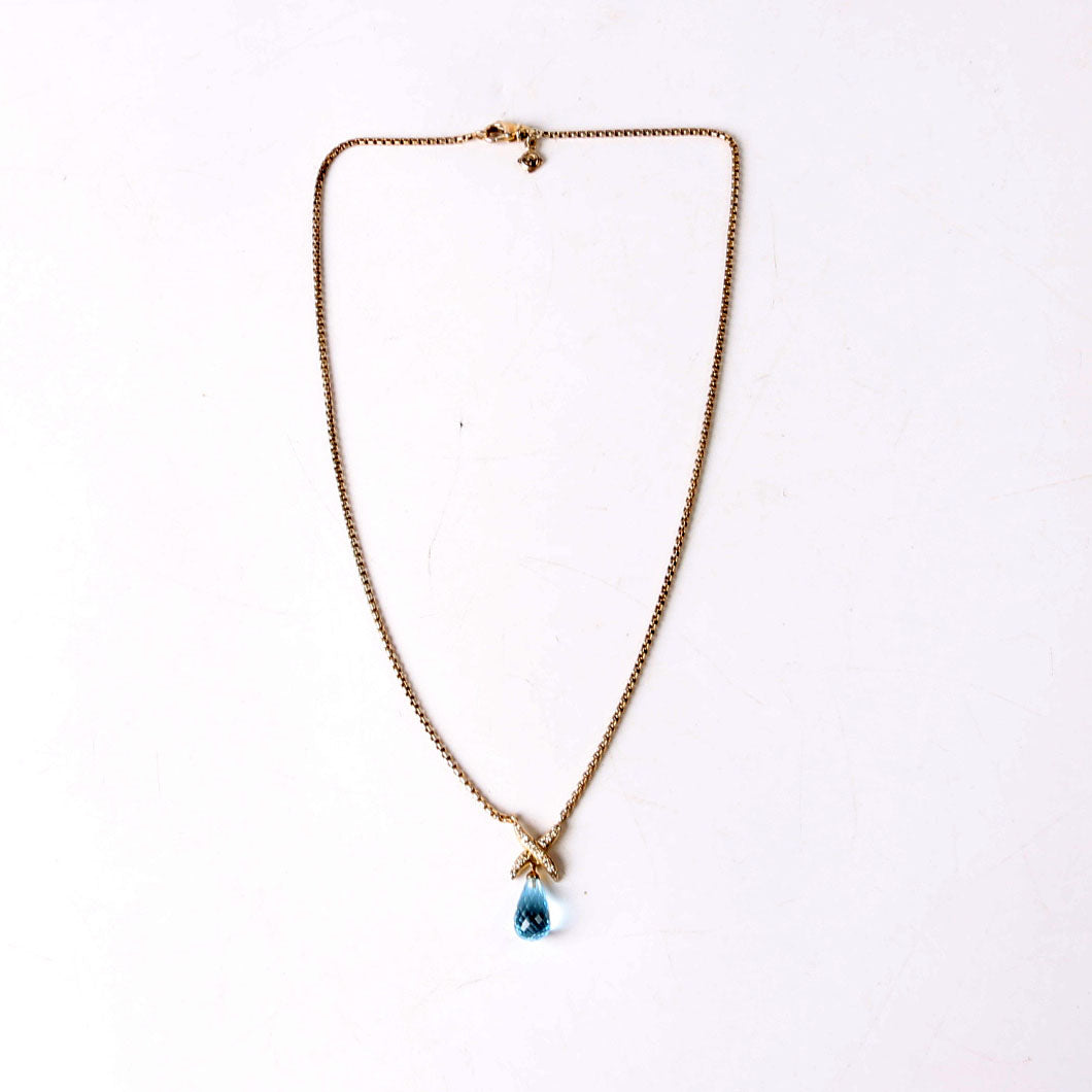 Crossover X Teardrop Pendant Necklace 925/Blue Topaz/Pave