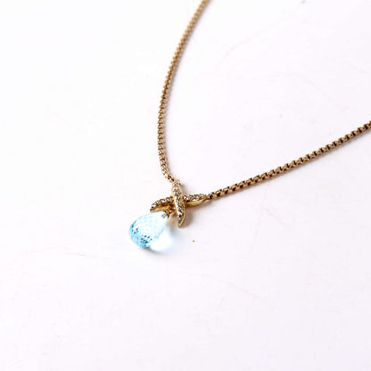 Crossover X Teardrop Pendant Necklace 925/Blue Topaz/Pave