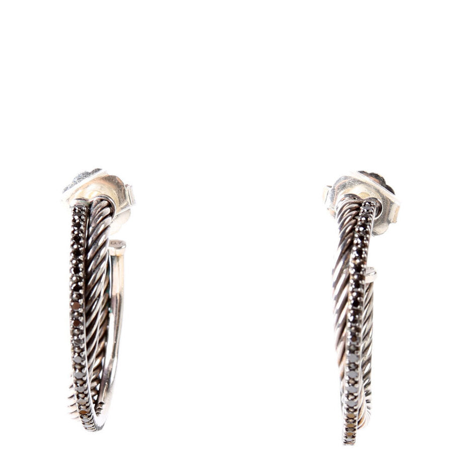 Crossover Medium Hoop Earrings 925/Black Diamonds