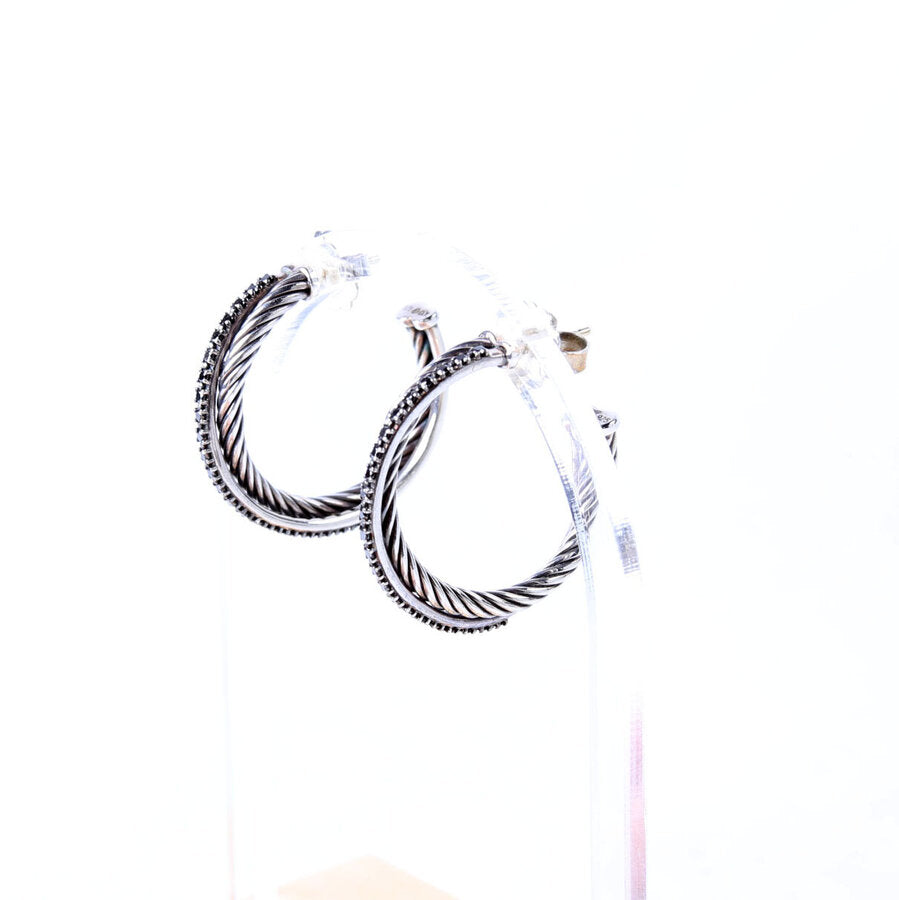 Crossover Medium Hoop Earrings 925/Black Diamonds