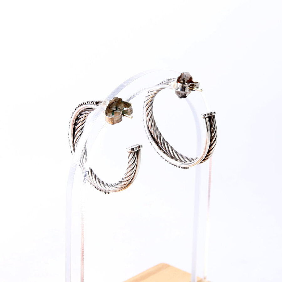 Crossover Medium Hoop Earrings 925/Black Diamonds
