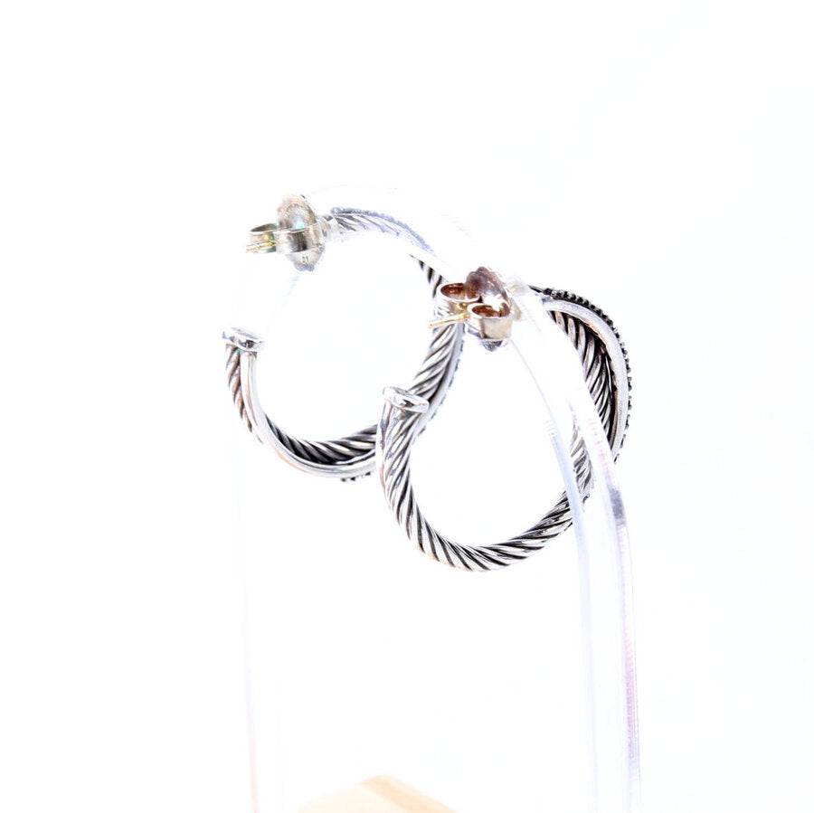 Crossover Medium Hoop Earrings 925/Black Diamonds