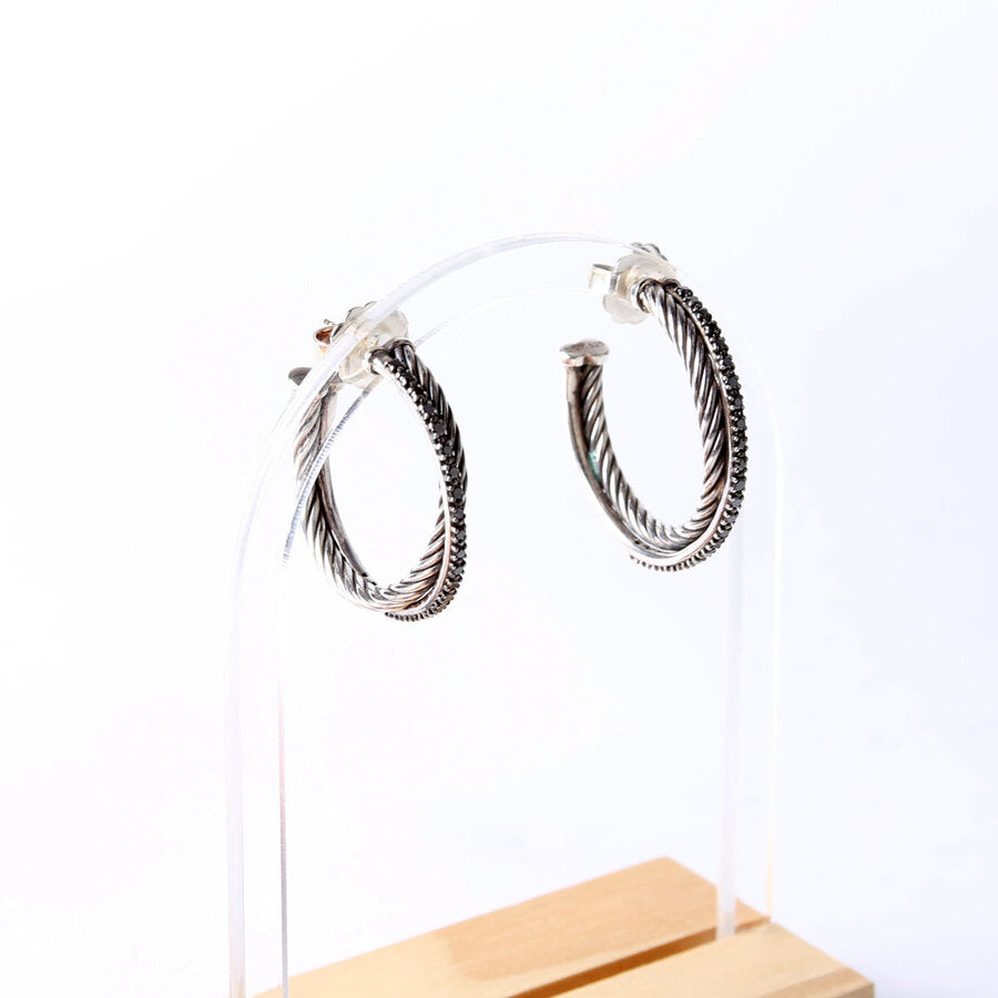 Crossover Medium Hoop Earrings 925/Black Diamonds