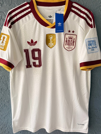 Spain Lamine Yamal #19 2026 Away Cream Soccer Jersey Men Size