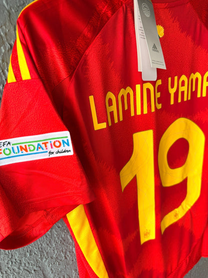 Spain Lamine Yamal #19 2024 Home Red Soccer Jersey Men Size