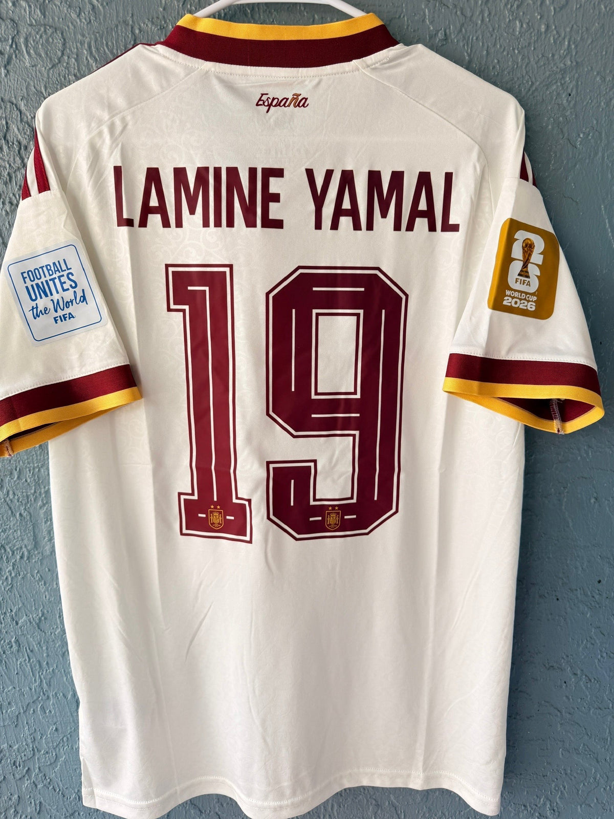 Spain Lamine Yamal #19 2026 Away Cream Soccer Jersey Men Size