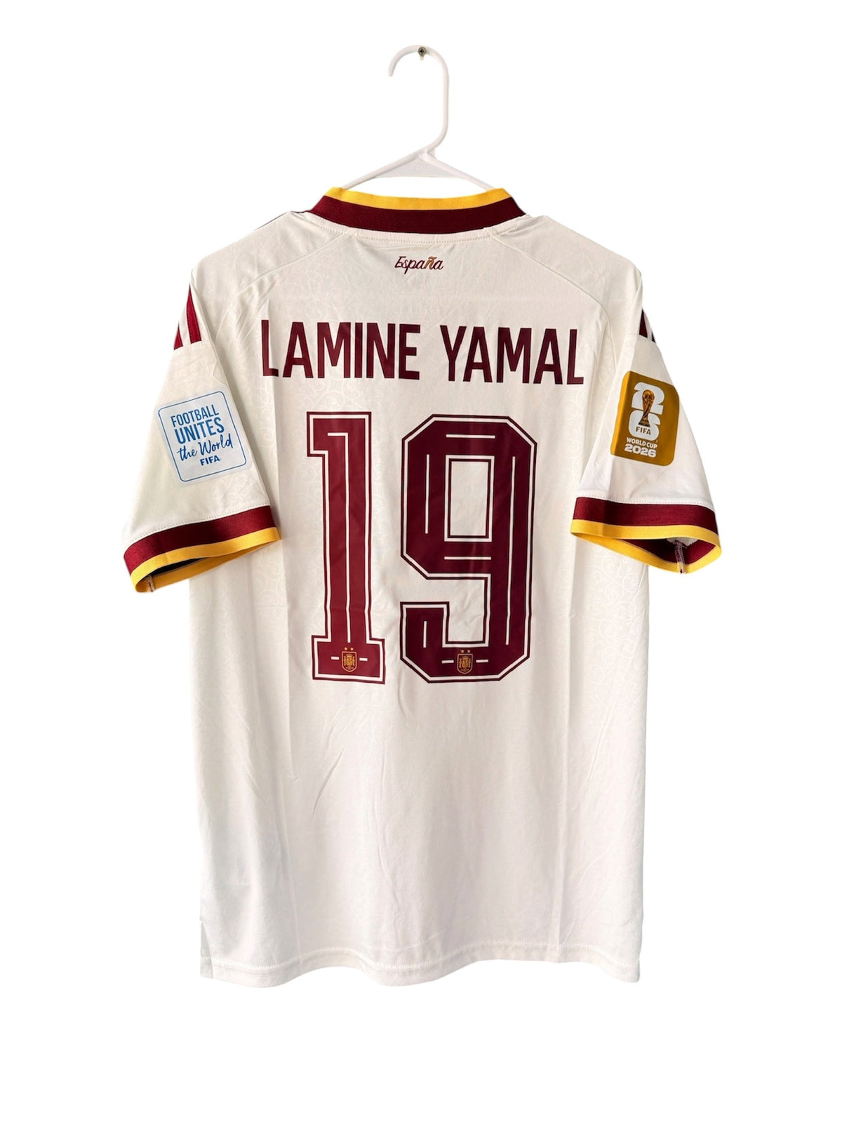 Spain Lamine Yamal #19 2026 Away Cream Soccer Jersey Men Size