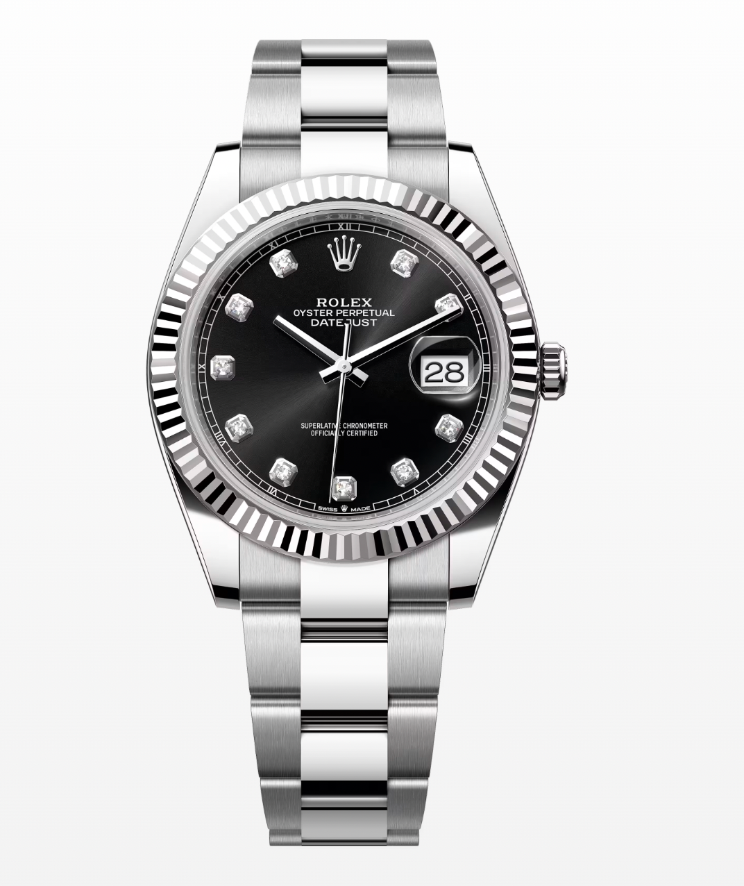 Rolex Steel and White Gold Rolesor Datejust 41 Watch - Fluted Bezel - Black Diamond Dial - Oyster Bracelet - 126334