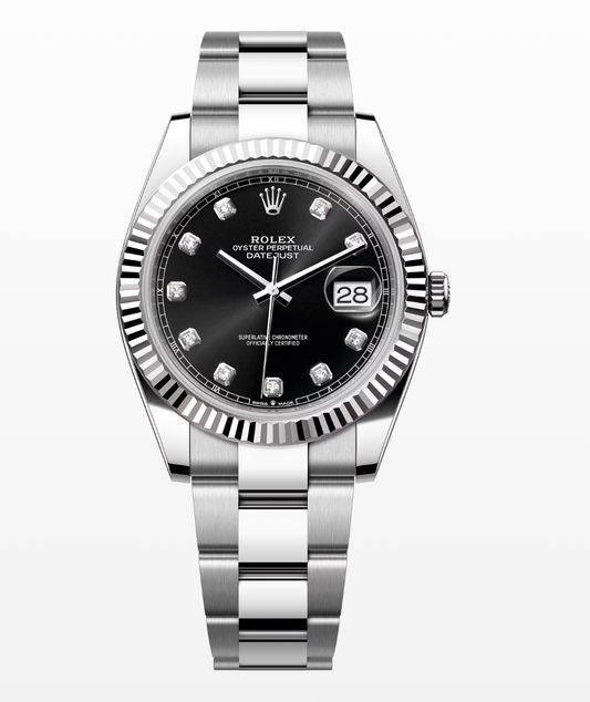 Rolex Steel and White Gold Rolesor Datejust 41 Watch - Fluted Bezel - Black Diamond Dial - Oyster Bracelet - 126334