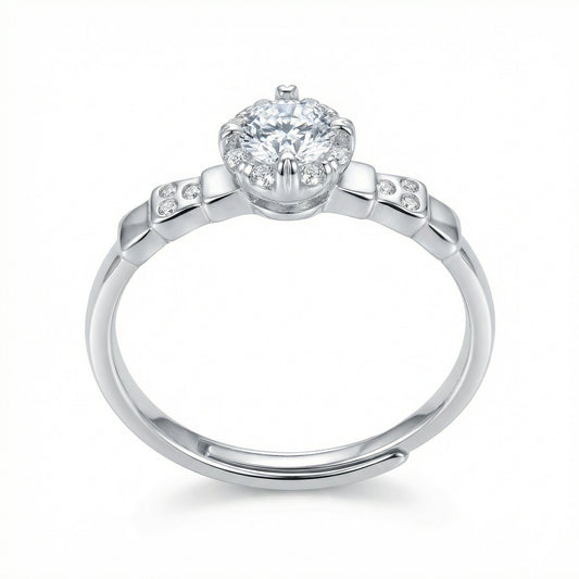 925 Sterling Silver Elegant Sparkling Adjustable Silver Halo Ring with Radiant Center Stone