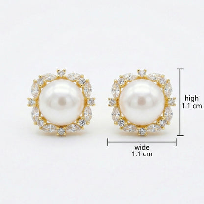 925 Sterling Silver Elegant White Pearl Stud Earrings
